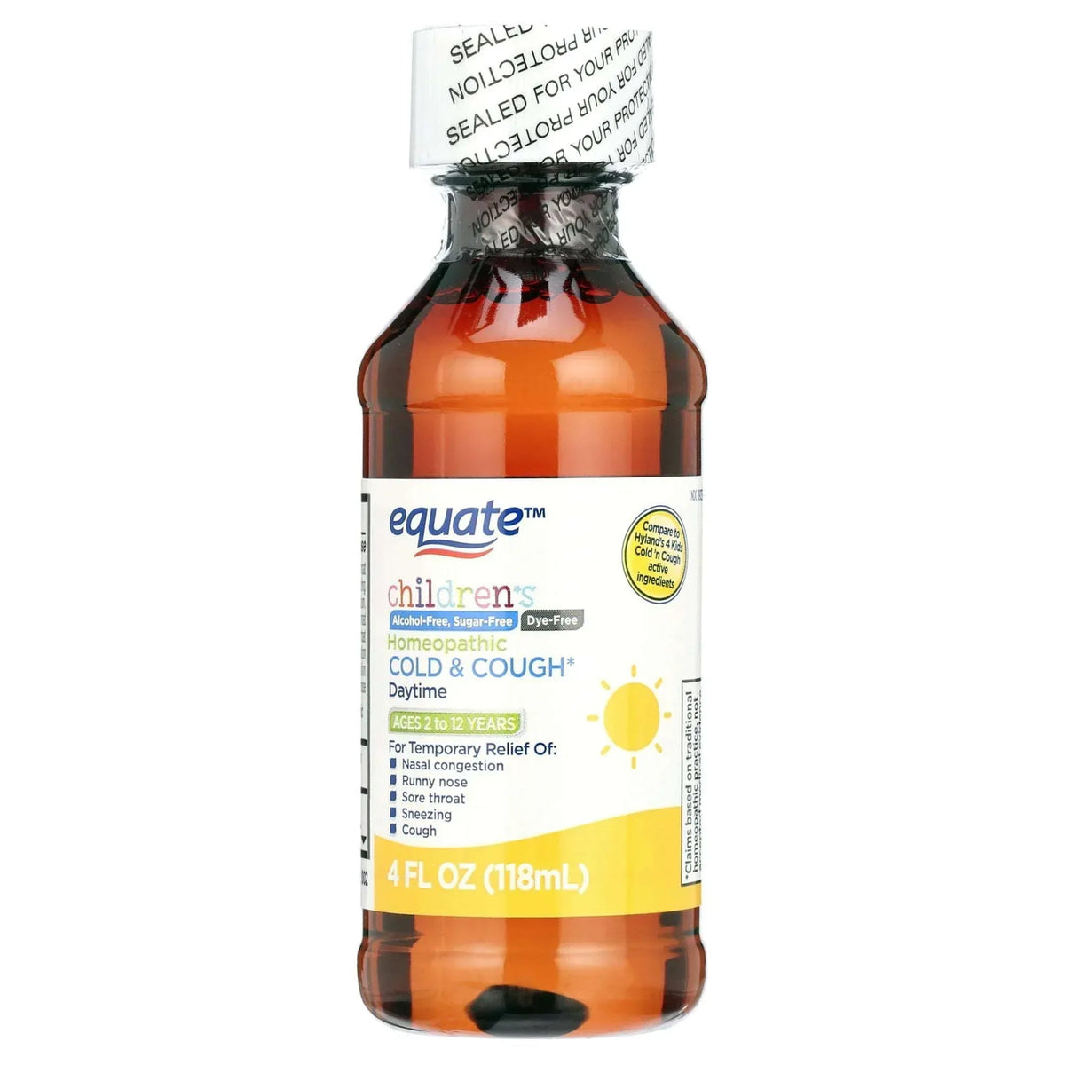 Equate Children’s Dye-Free Homeopathic Daytime & Nighttime Cold & Cough Liquid Combo Pack, 8 fl oz (2×4 fl oz)