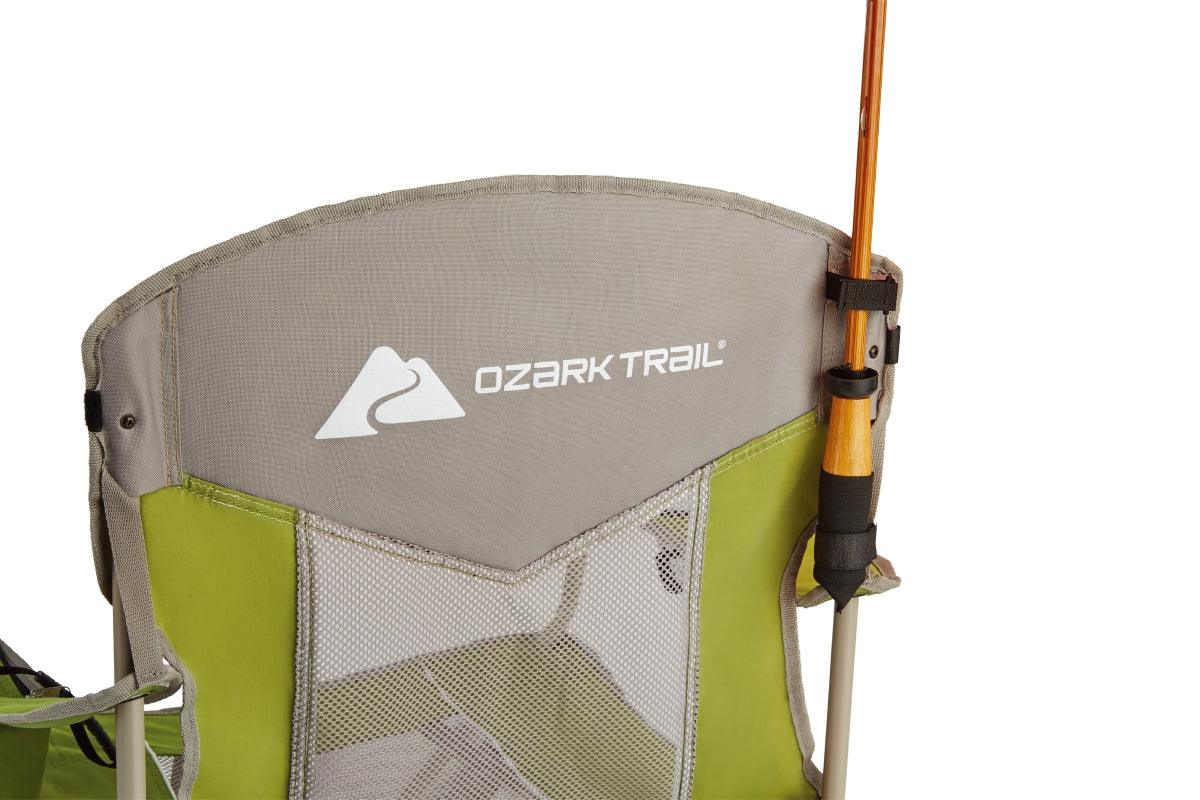 Ozark Trail Adult Oversized Mesh Camp Chair with Cooler, Green & Gray
