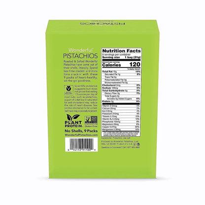 Wonderful Pistachios Roasted & Salted No Shells 0.75 oz. 9 Bags/Box 4 Boxes/Carton (PAR91100)