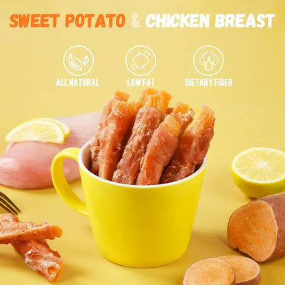 ASMPET Sweet Potato Dog Treats, Natural Chicken Jerky & Sweet Potato Chews for All Dogs, 15pcs