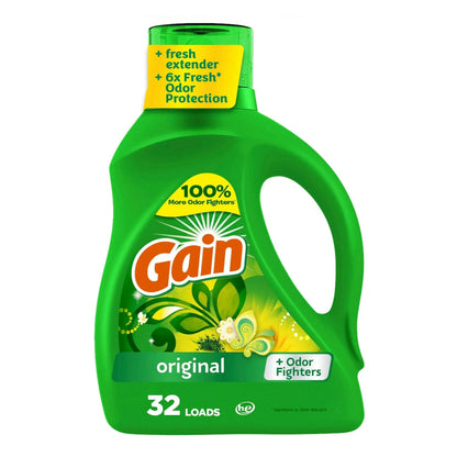 Gain Laundry Detergent Liquid with Odor Fighters, Original Scent, 46 fl oz, 32 Loads