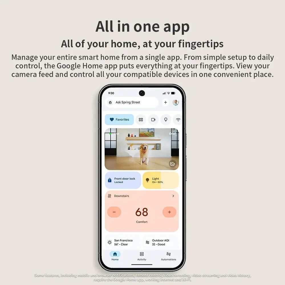 onn Indoor Camera Wired, 1080p HDR Video, with Google Home and Gemini – Search Video History, Event Descriptions