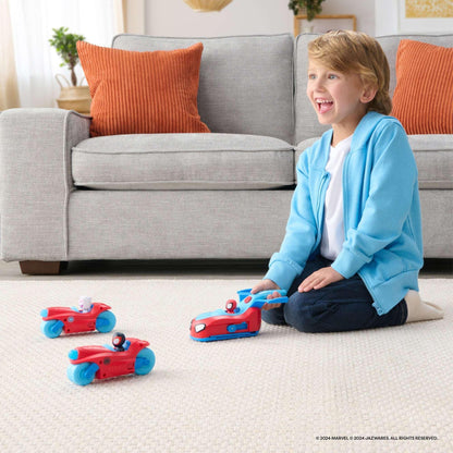 Marvel's Spidey and His Amazing Friends 8.5 inch Team Split Three-in-One Racer Play Vehicle with Web Dart Toddler Toy