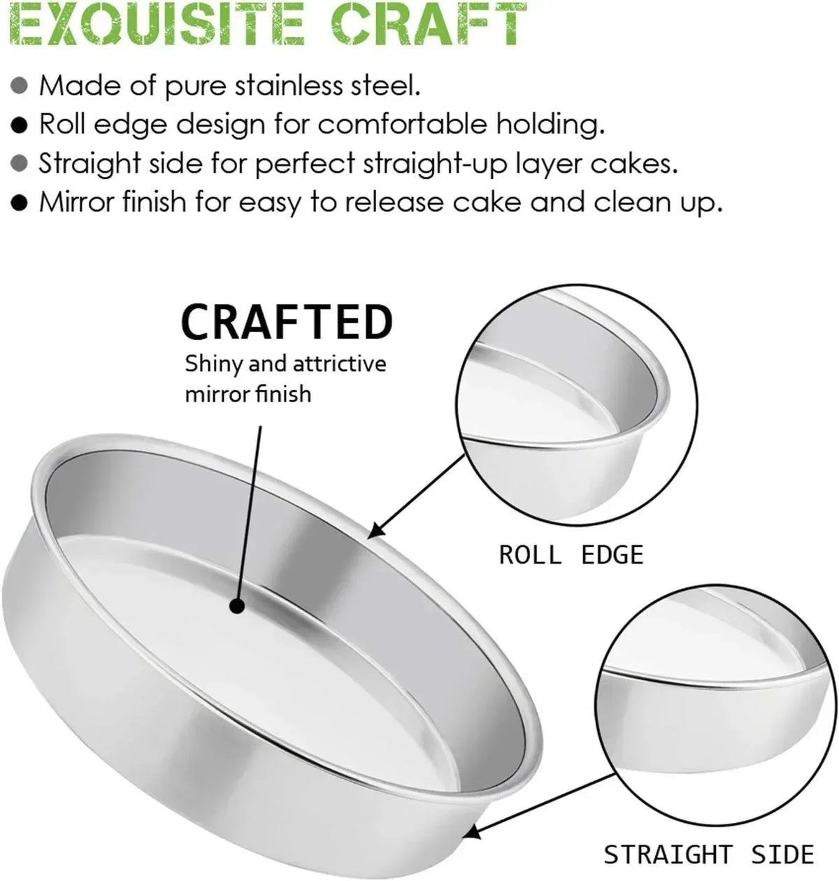 Vesteel Cake Pan, Stainless Steel Round Layer Cake Baking Pans, Non-Toxic & Healthy, Mirror Finish & Dishwasher Safe