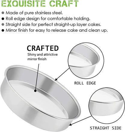 Vesteel Cake Pan, Stainless Steel Round Layer Cake Baking Pans, Non-Toxic & Healthy, Mirror Finish & Dishwasher Safe