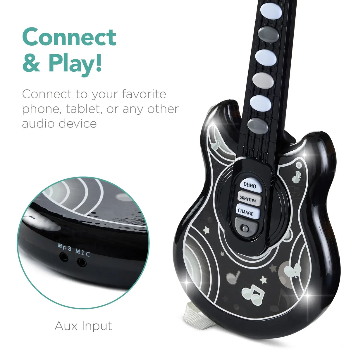 Best Choice Products 19in Kids Flash Guitar, Pretend Play Musical Instrument Toy for Toddlers w/ Mic, Stand