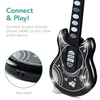 Best Choice Products 19in Kids Flash Guitar, Pretend Play Musical Instrument Toy for Toddlers w/ Mic, Stand