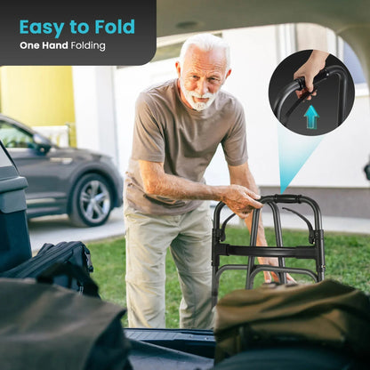 Naipo Compact Folding Walker for Seniors & Adults, Deluxe Lightweight Mobility Aids Walker with 5" Wheels and Trigger Release up to 300 lbs, Aluminium