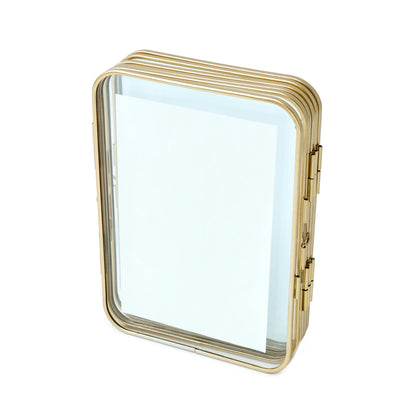 Beautiful 3 Piece Gold Metal Folding Picture Frame by Drew Barrymore - Fits 5x7 and 4x6 Photos - Multi Picture Frame for Collage Display - Gold Photo Frame Set for Family, Graduation, Mother’