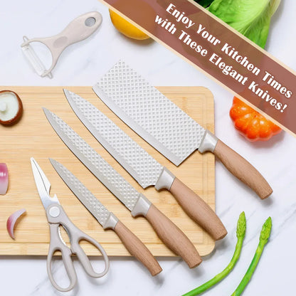 Vesteel Kitchen Knife Set of 7, Professional Stainless Steel Knives Set for Kitchen with Universal Knife Block - Khaki