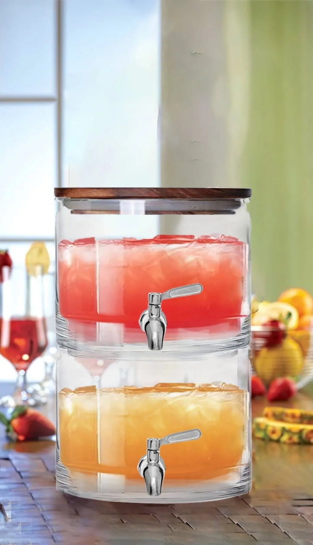 Better Homes & Gardens 240oz Stacking Glass Beverage Dispenser with Acacia Wood Lid