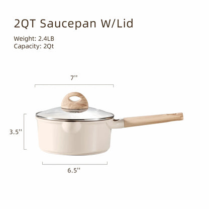 Carote Healthy Ceramic NonStick Saucepan with Induction 7" Non-Toxic Sauce Pan With Lid Cover, Bon Appetit, Taupe, 2QT