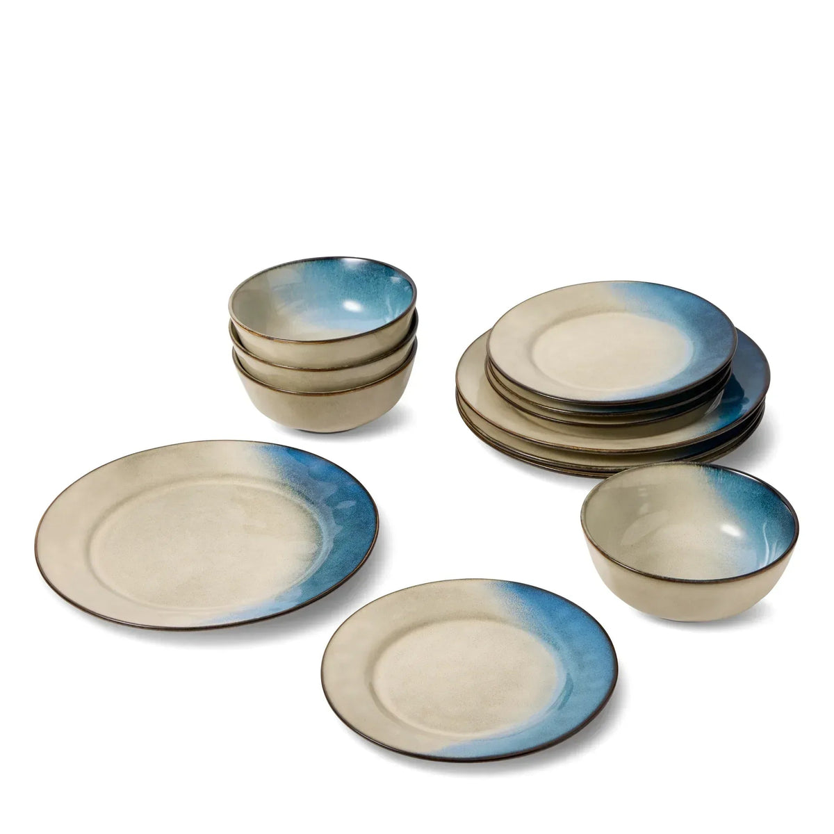 Yellowstone Canto 12-Piece Blue Reactive Ceramic Dinnerware Set