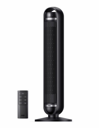 DREO Tower Fan, 27ft/s Velocity Quiet Floor Fan, 90° Oscillating Fans for Indoors with 8 Speeds, 4 Modes, Remote Control, Standing Fans, Bladeless Fan, Black, Nomad DC