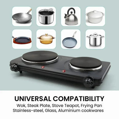 Elite Cuisine EDB503 Electric Double Cast Burner Hot Plate