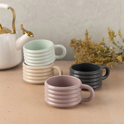 Thyme & Table 4-piece Ceramic Ribbed Stackable Mug Set with Rack, 12 fl oz