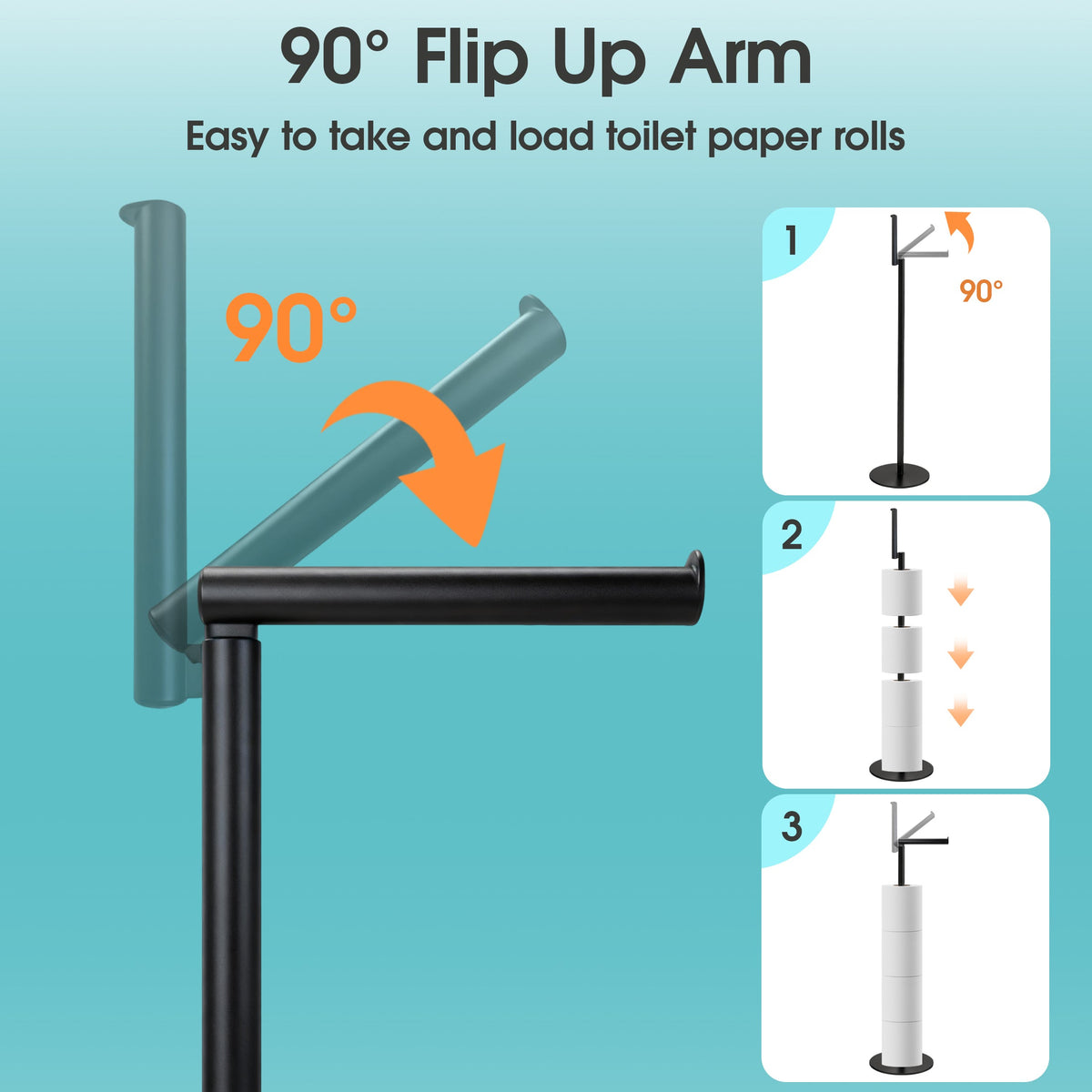 Toilet Paper Holder Stand, Free Standing Toilet Paper Roll Holder for 5 Spare Rolls, Modern Bathroom Toilet Paper Stand, Black