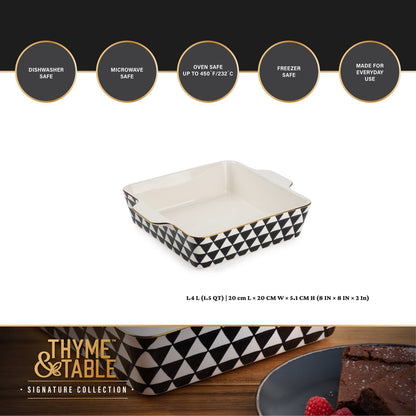 Thyme & Table 8" Square Ceramic Baker - Black & White Medallion