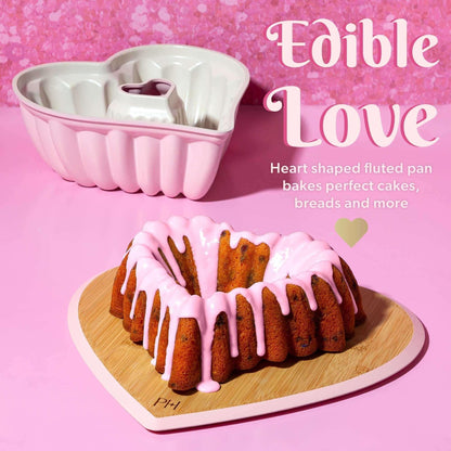Paris Hilton Premium Nonstick Heart Shaped Fluted Pan, Dishwasher Safe, 9.5-inch, Pink