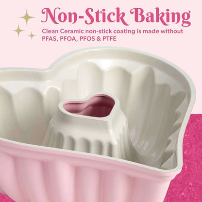 Paris Hilton Premium Nonstick Heart Shaped Fluted Pan, Dishwasher Safe, 9.5-inch, Pink