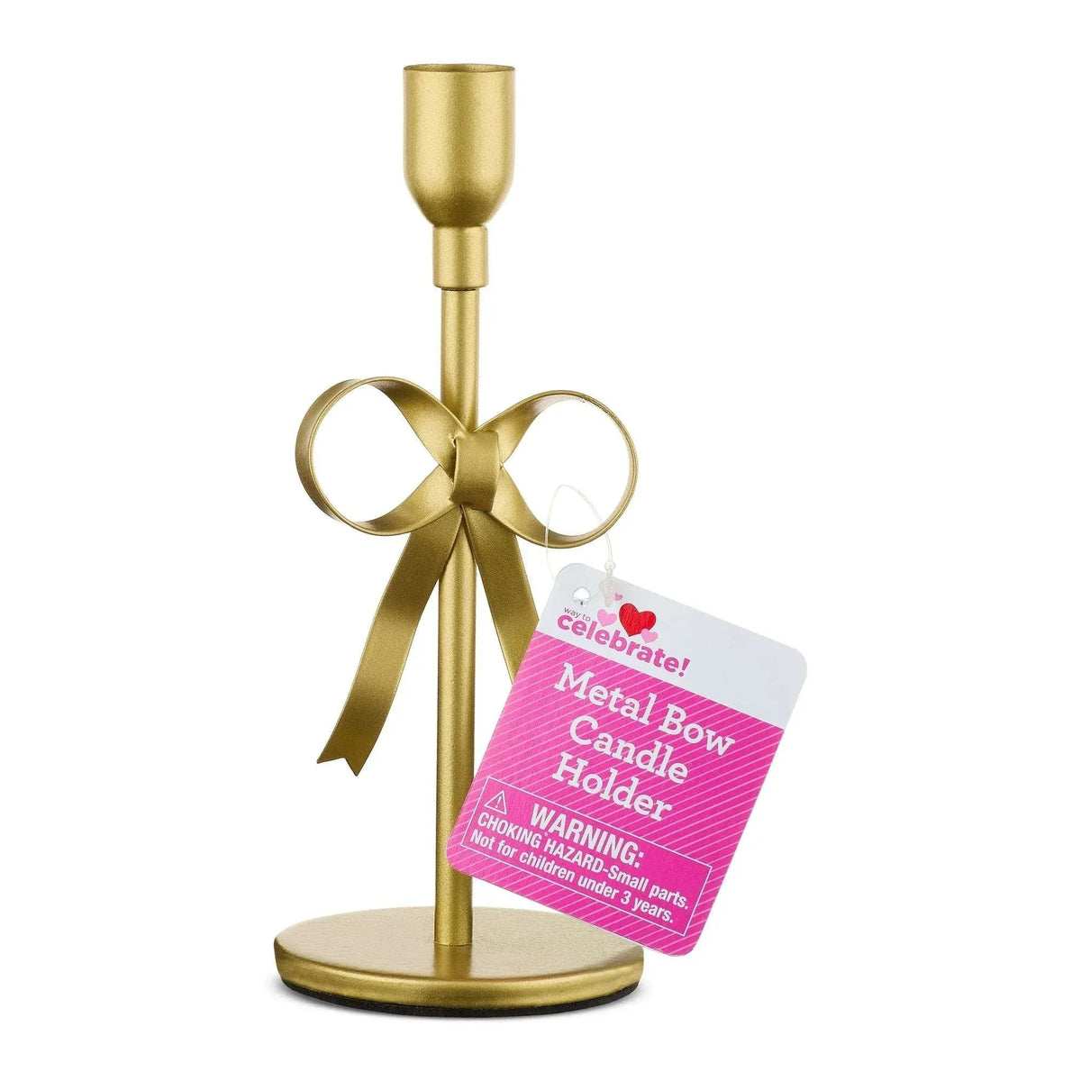 Metal Bow Taper Candle Holder, Gold, 8", Valentine's Day by Way To Celebrate