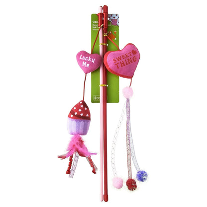Vibrant Life Valentine's Day Heart Teaser Wands with Catnip Cat Toys, Multicolor, 18", 2 Count
