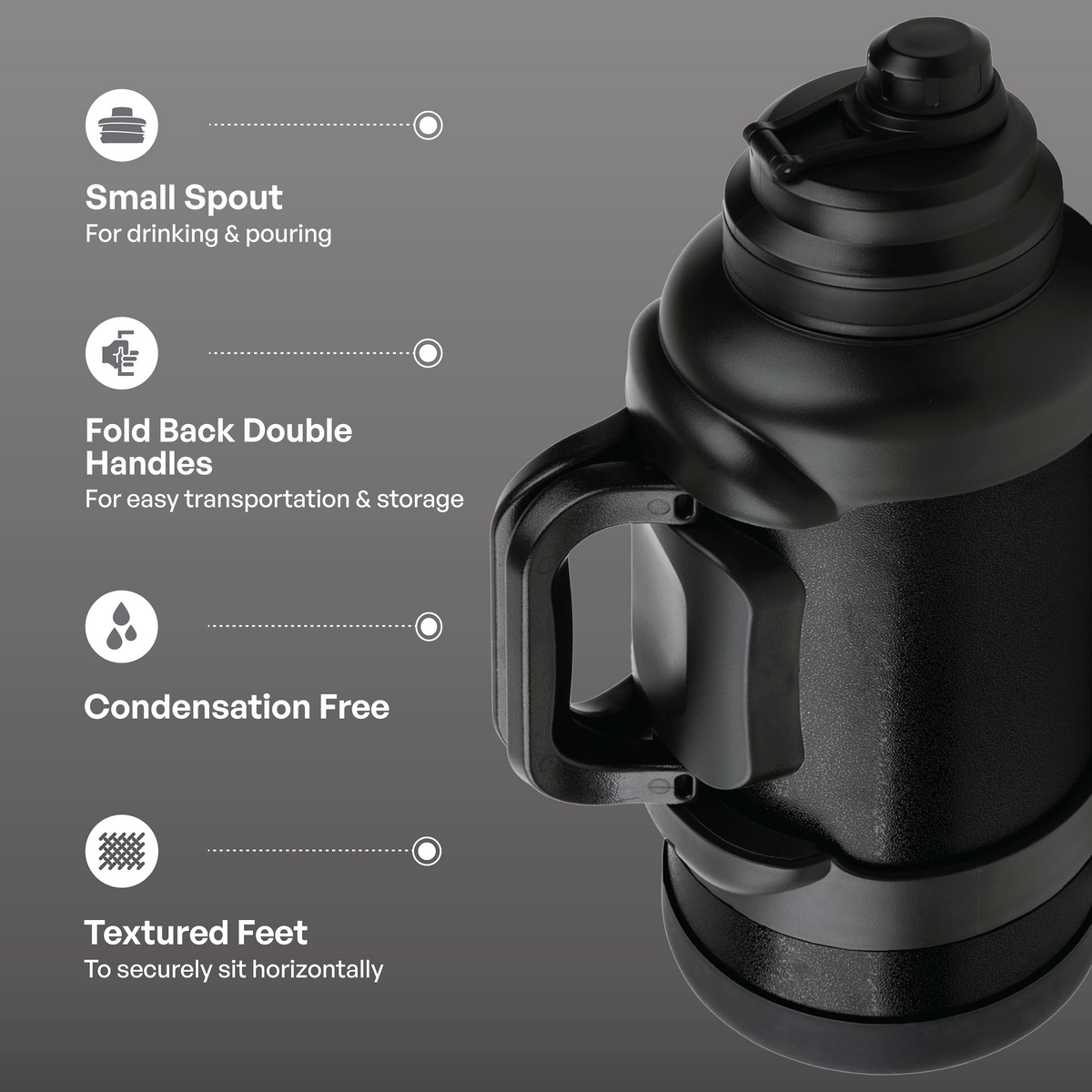 TAL 3 Liter Stainless Steel Zeus Black Water Bottle with Leak-Proof Lid