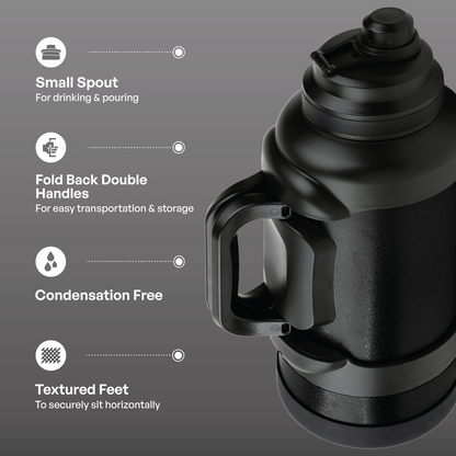 TAL 3 Liter Stainless Steel Zeus Black Water Bottle with Leak-Proof Lid