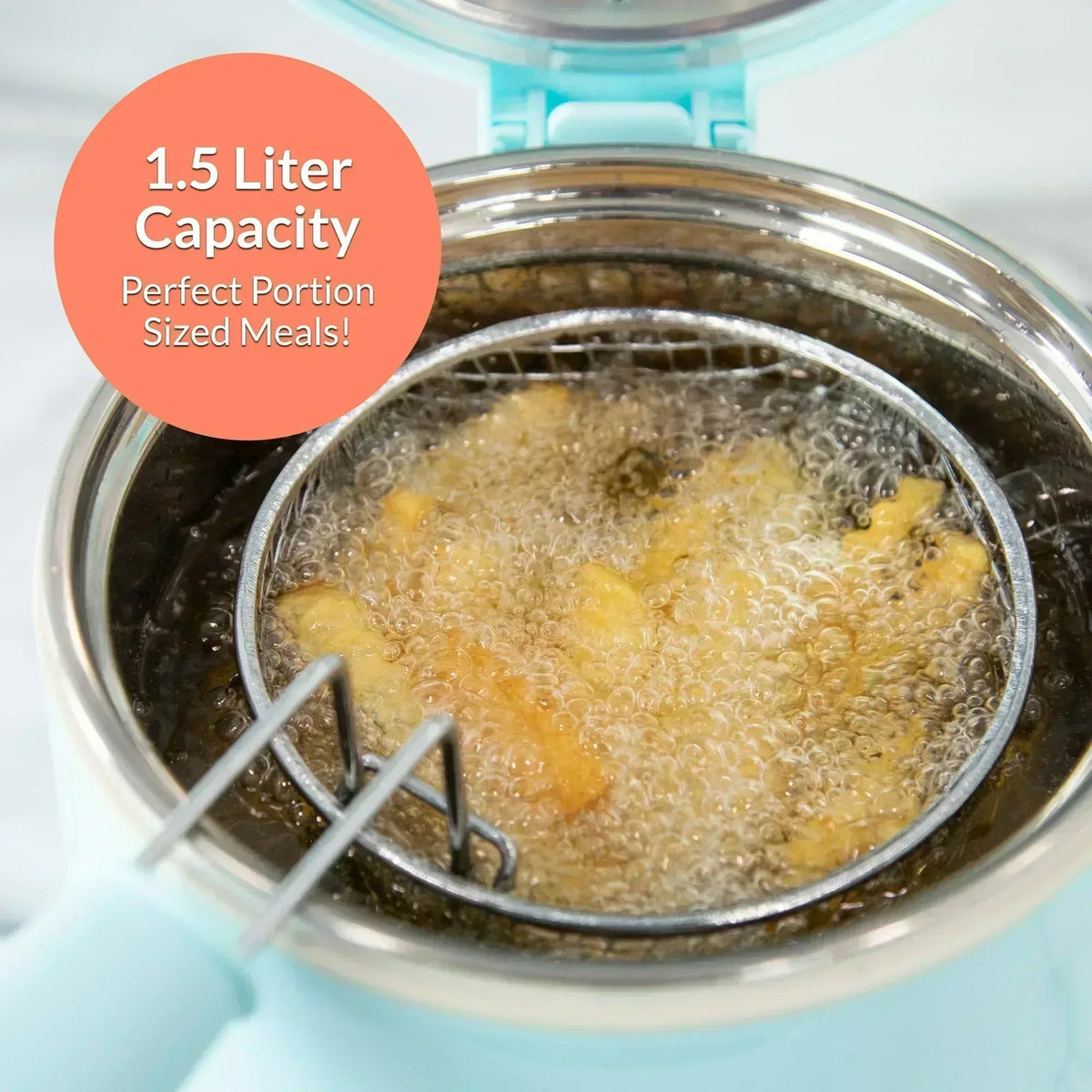 MyMini 1.5 qt Electric Deep Fryer, 700 watts, Aqua