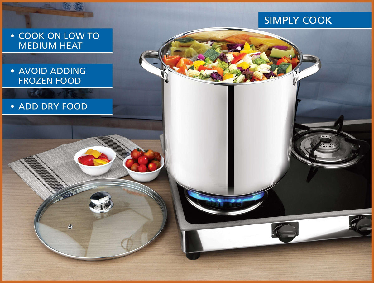 Mainstays Stainless Steel 16-Quart Stock Pot with Glass Lid, Induction Compatible, Stainless Steel, Dishwasher Safe