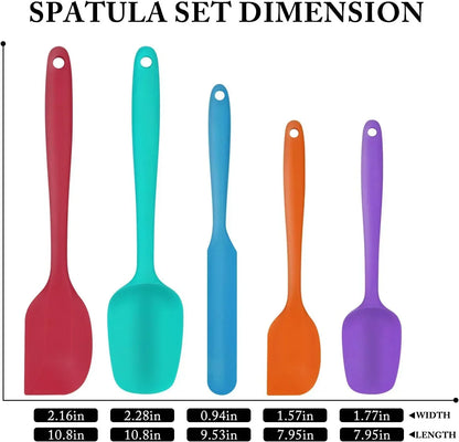 Food Grade Silicone Rubber Spatula Set for Baking, AOKIWO 5Pcs Cooking Utensil Set, High Heat Resistant Non Stick Dishwasher BPA-Free