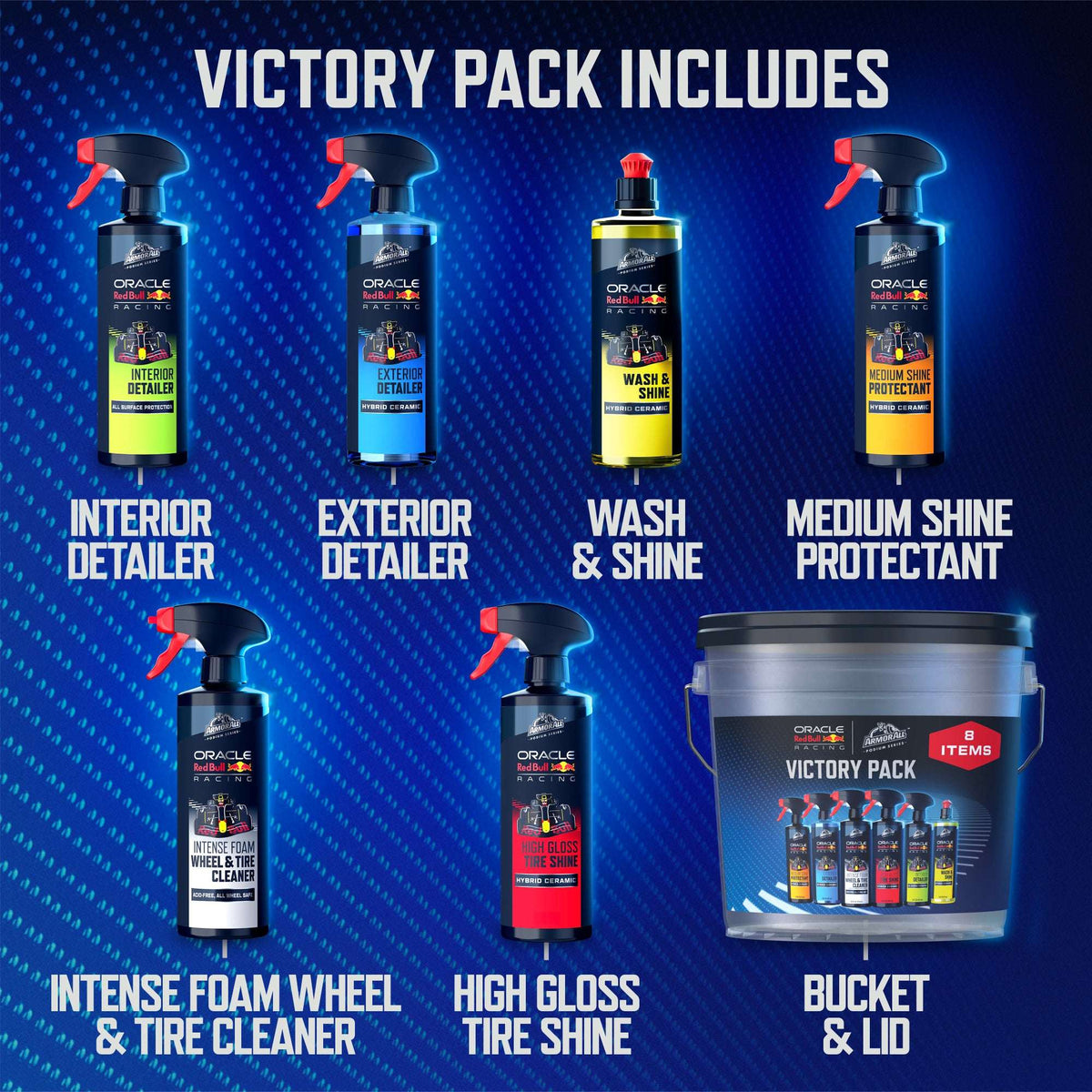 Armor All Podium Series Victory Pack Car Detailing Kit, 8-Piece Car Wash Bucket with Interior & Exterior Detailing Spray, Car Wash, Wheel Cleaner & Tire Shine