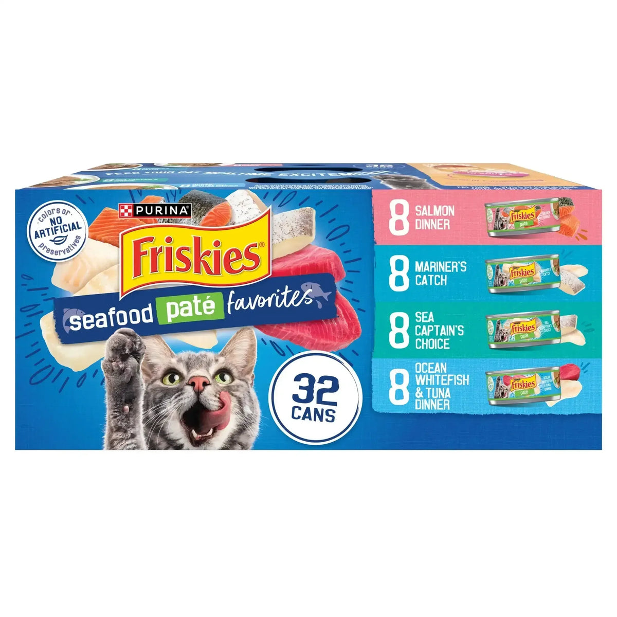 Purina Friskies Pate Seafood Favorites Variety Pack, Wet Cat Food, 5.5 oz Cans, 32 Pack