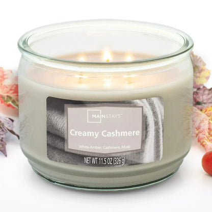 Mainstays Creamy Cashmere, Scented 3 Wick Candle, 11.5 oz.