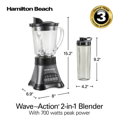 Hamilton Beach Wave Crusher Smoothie Blender for Kitchen, 40 oz Jar for Smoothies and Shakes with Blend-in Travel Jar, Black