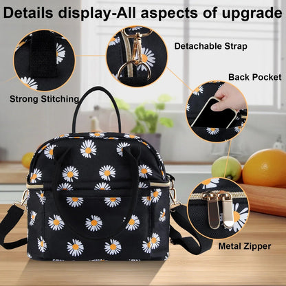 Insulated Lunch Bags for Women Men with Adjustable Shoulder Strap,AILKIN Large Lunch Box Tote Leakproof 8-12Hrs Cooler Reusable Thermal Lunch Bags for Women,Adults,School,Work,Office,Picnic,Daisy
