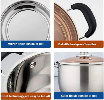 Vesteel 3 Quart Stock Pot, Stainless Steel Metal Pasta Soup Pot with Glass Lid for Cooking, Heat-Proof Double Handles, Heavy Duty & Dishwasher Safe