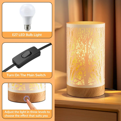 Table Lamps for Bedroom, 3-Way Dimmable Touch Control Bedside Lamp, Nightstand Lamp with Metal Branch Shade for Office, Living Room, Reading(E26 Light Bulb Included)