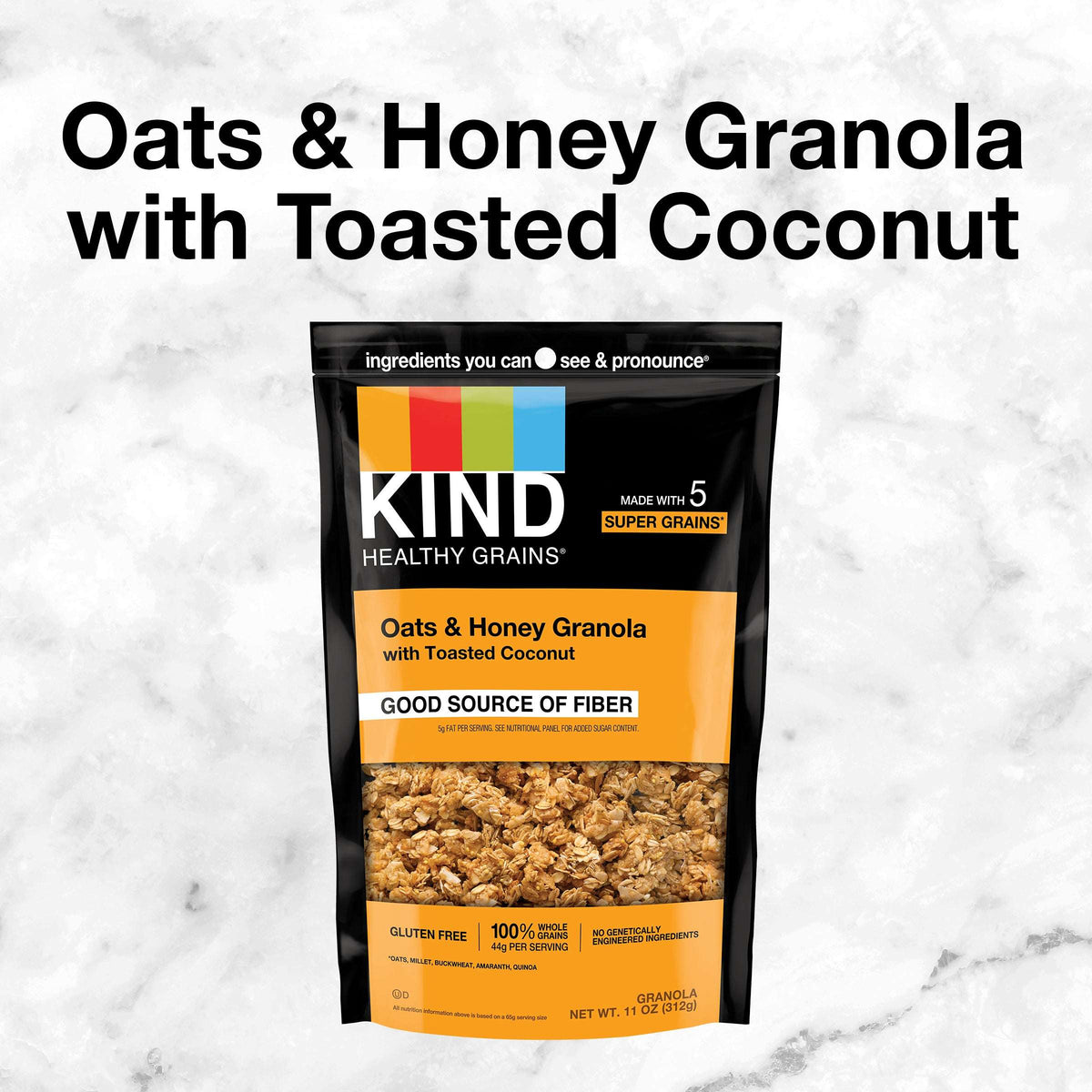 KIND HEALTHY GRAINS Granola, Healthy Snack, Oats & Honey Granola with Toasted Coconut, Snack Mix 11 OZ