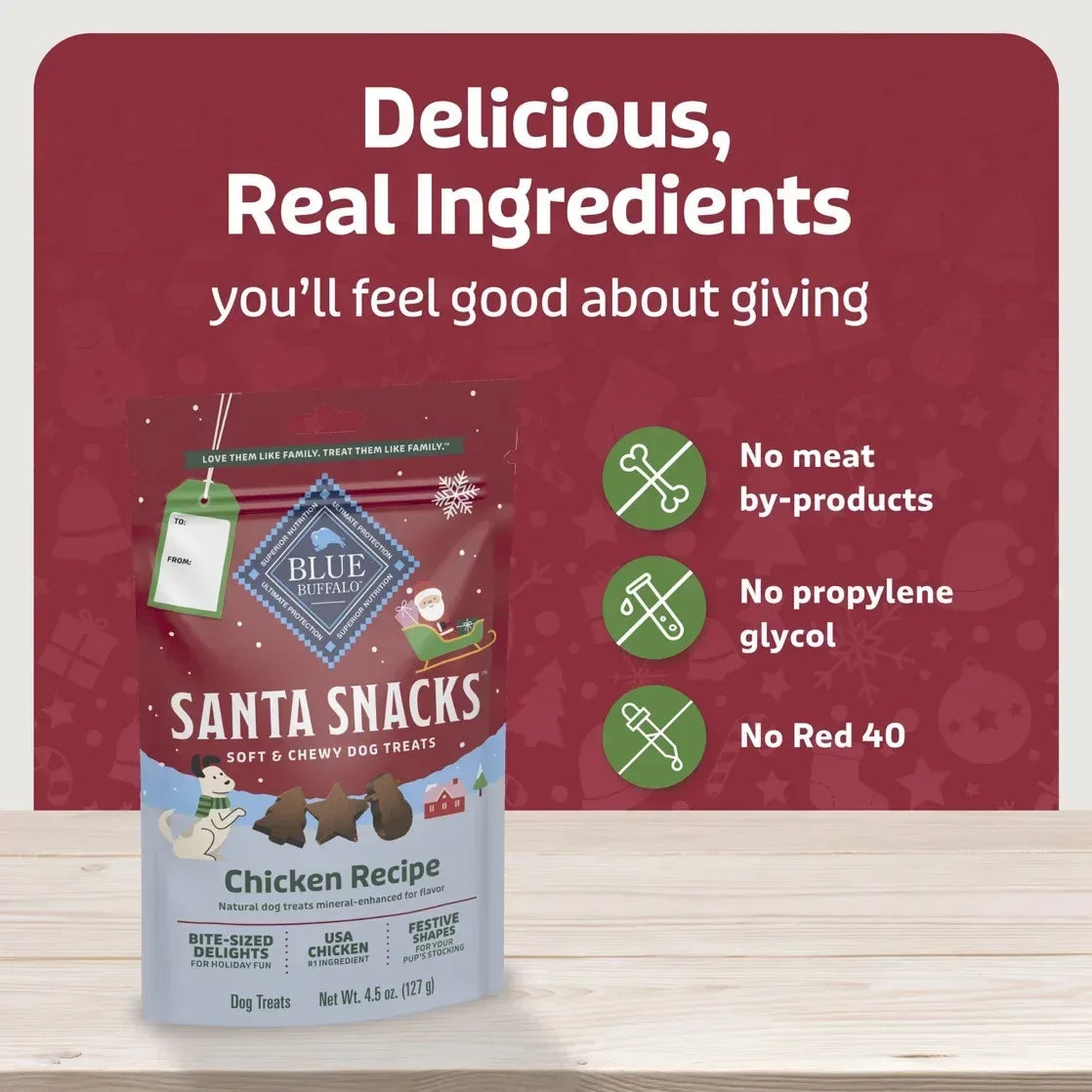 Blue Buffalo Santa Snacks Soft-Moist Dog Bits for Training, Chicken, 4.5-oz. Bag