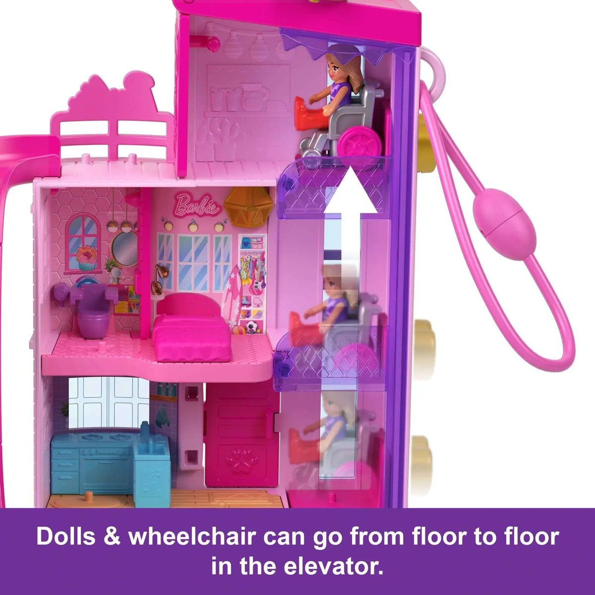 Polly Pocket Barbie Dreamhouse Compact, Dollhouse Playset with 3 Micro Dolls, 1 Pet & 11 Accessories