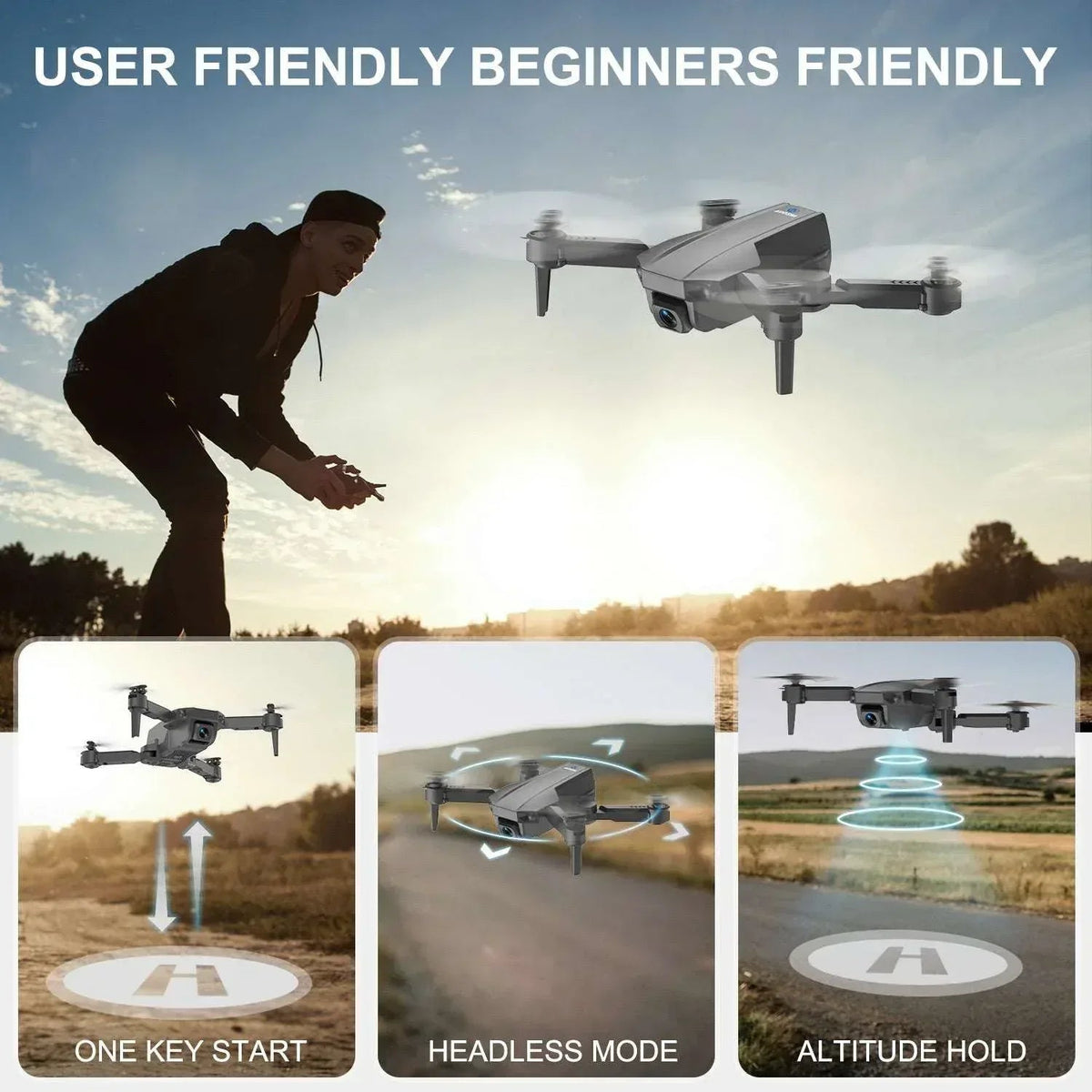 AUOSHI V1 Mini FPV Drone with 1080P HD Camera, Dual Lens & VR Mode, Optical Flow, 2 Batteries, Gesture/Voice/Gravity Control, 360°Flip, Orbit & Follow – Fun Gift for Kids, Teens,Adults & Beginners
