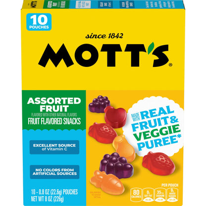 Mott's Fruit Flavored Snacks, Assorted Fruit, Gluten Free Snack, 10 Count, 8 oz