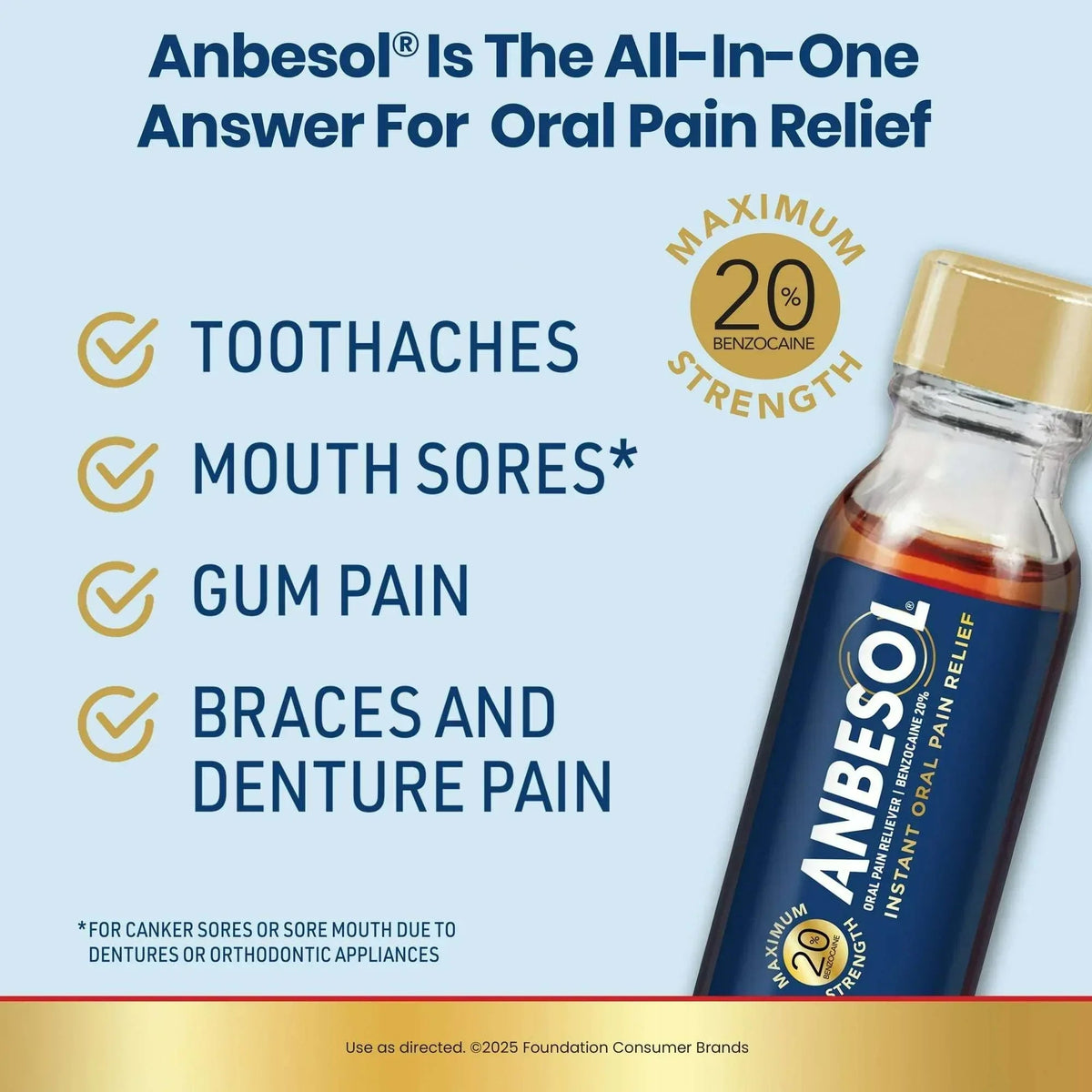Anbesol Instant Oral Pain Relief Liquid with Benzocaine, Maximum Strength, 0.41 fl oz