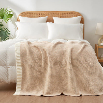 Snuggle Sac Heather Beige Throw Blanket for Couch, Ultra Soft Microfiber Knitted Blanket Cozy Warm Blankets, Beige, 50x70 inches