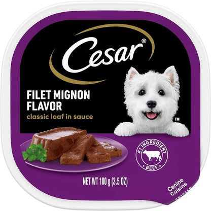 CESAR Soft Wet Dog Food Classic Loaf in Sauce Filet Mignon Flavor, 3.5 oz. Easy Peel tray