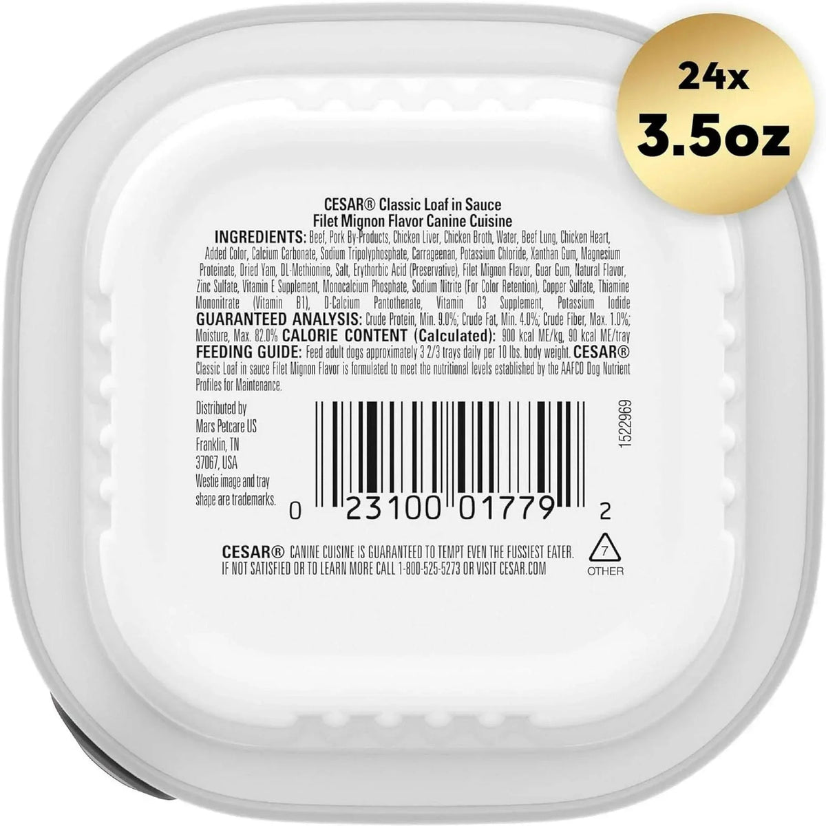CESAR Soft Wet Dog Food Classic Loaf in Sauce Filet Mignon Flavor, 3.5 oz. Easy Peel tray