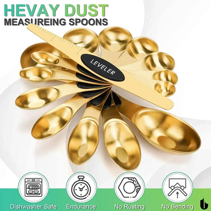 Magnetic Measuring Spoons Set Stainless Steel, Dual Sided for Liquid Dry Food, Measuring Cups Spoons Set Fits in Spice Jar, Kitchen Gadgets, Cooking Utensils Set, Including Leveler, Gold