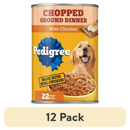 Pedigree Chopped Ground Dinner With Beef Adult Soft Wet Dog Food, (12) 22 oz Cans