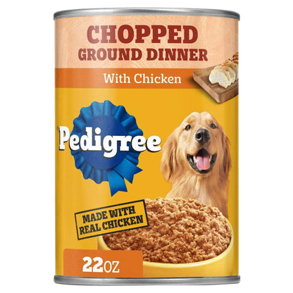 Pedigree Chopped Ground Dinner With Beef Adult Soft Wet Dog Food, (12) 22 oz Cans